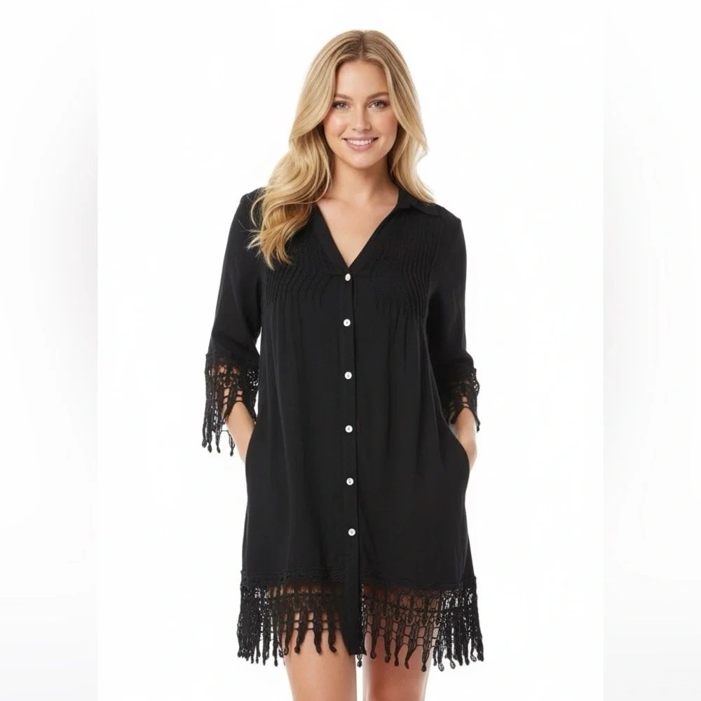 Blue island size small black swim cover dress